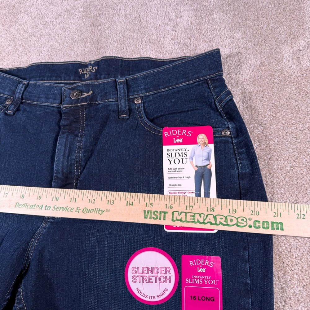 Riders By Lee Straight Leg Jeans Womens 16 Long Dark Wash Slender Stretch NEW - Picture 10 of 11